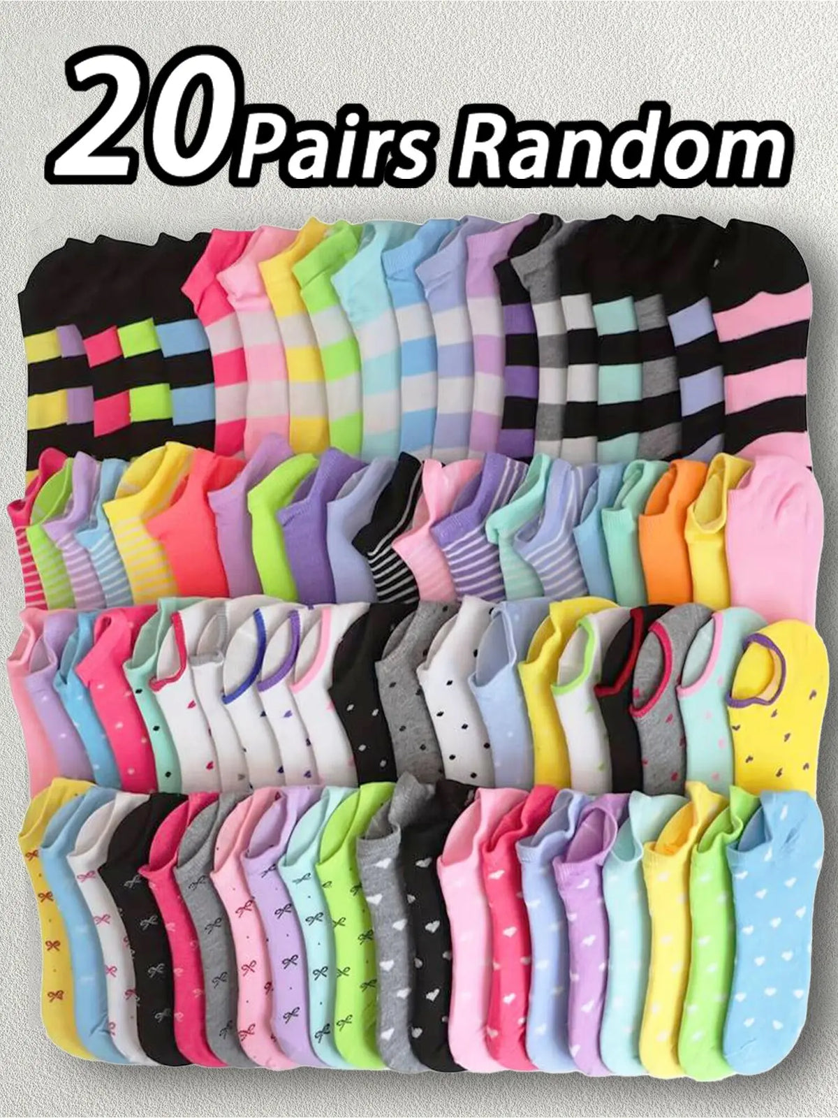 Women's Heart & Striped & Bowknot Print Graphic Ankle Socks, Casual Comfy Breathable Soft Socks for Daily Wear, Ladies Socks for All Seasons, Casual Stylish Socks