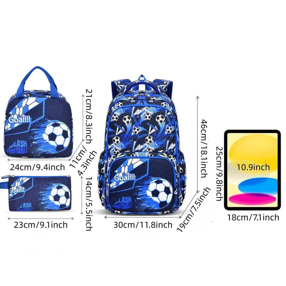 Personalized Football Multi Compartment Pattern Backpack Set for Boys and Girls, Youth Sports Backpack, Sports Theme School Backpacks with Lunch Bag, Ideal for Middle School Students