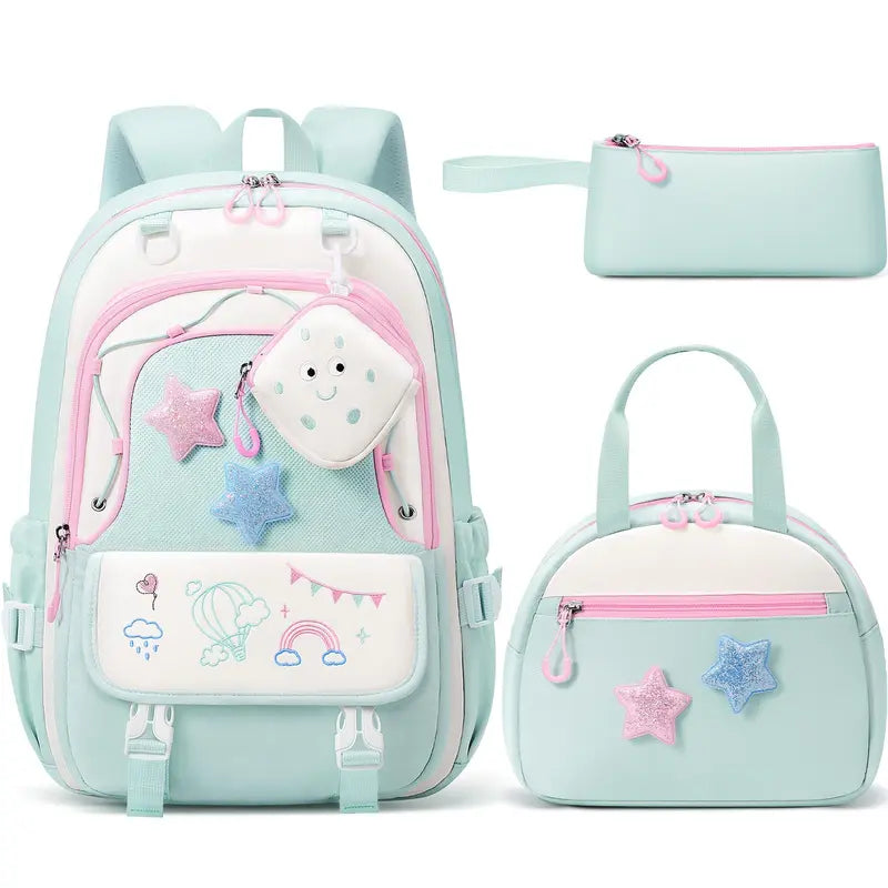 Fimibuke 3PCS Waterproof Backpack for School,Oxford Cloth Bookbag Set with Lunch Box & Pencil Case,school bag for Elementary Middle High School,Back to School Gift,Birthday's Gift