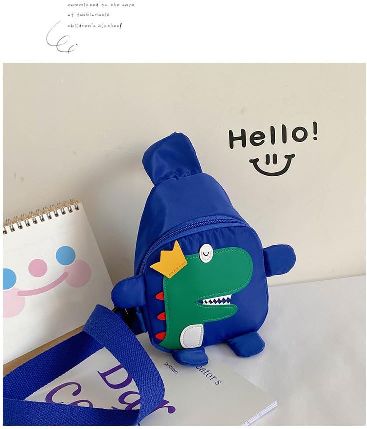 Hiflyer Kids Sling Bags Crossbody Bag, Small Nylon Sling Bag for Travel, Cartoon Dinosaur Sling Bag (Blue)