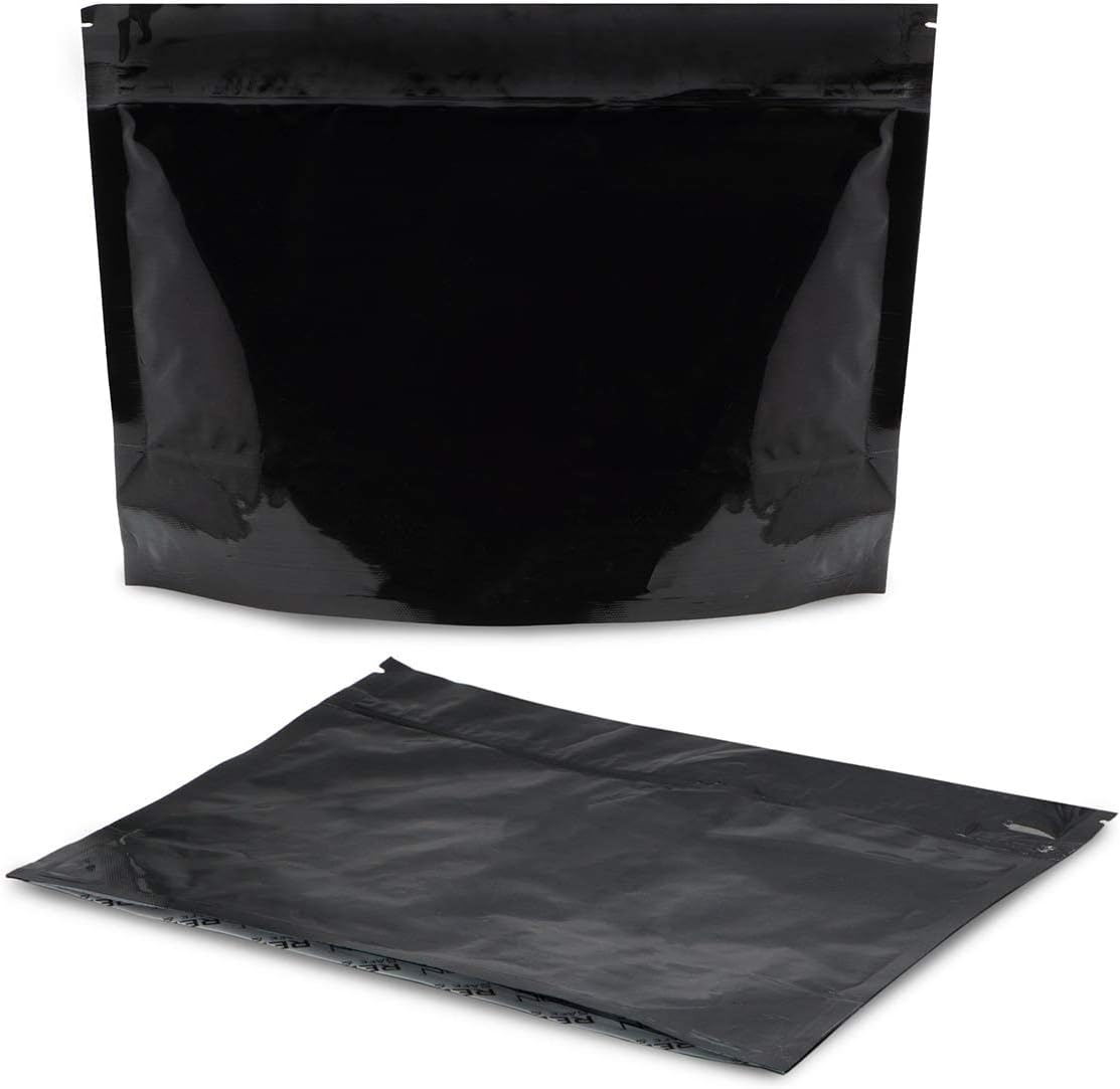 50 Pack Glossy Black 12"x9"x4" Resealable Stand Up Pouch ASTM-D3475 Standard Child Resistant Exit Bags