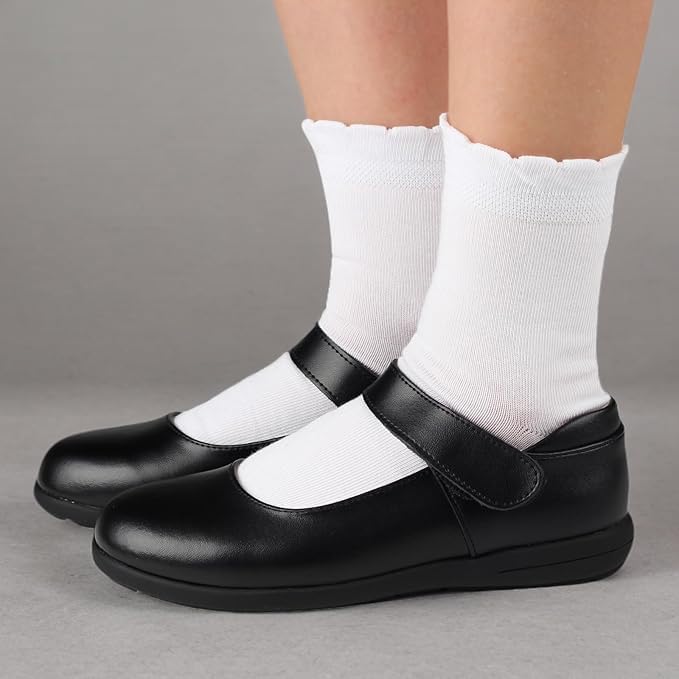 COTTON DAY Kids Girls White Dressy Textured Thin Socks Scallop Top 5 Pack
