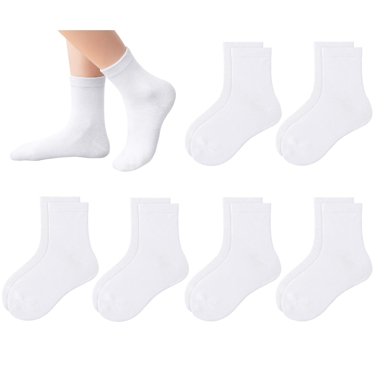 6 Pack Kids Socks Girls Socks for School Uniform Soft Cotton Seamless Toe Athletic Crew Socks