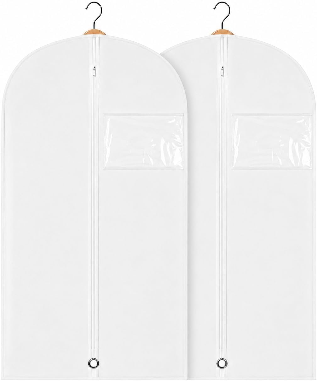 Kids Garment Bag with Clear Window, Hanging Clothes Storage Cover for Dresses, Suits & Dance Costumes, Breathable Travel Bag for Baby Toddler Child, 30" x 18", White, Pack of 2