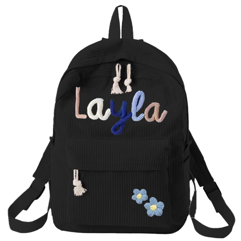 Personalized Backpack for Girls/Boys, Custom Corduroy School Bag with Cotton Rope Embroidery Name, Back to School Bag Gifts for Kids, Children Birthday/Christmas Gift