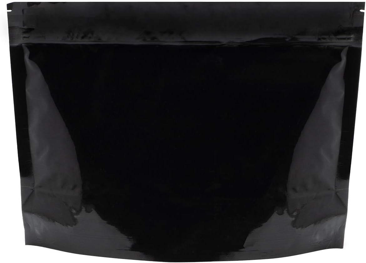 50 Pack Glossy Black 12"x9"x4" Resealable Stand Up Pouch ASTM-D3475 Standard Child Resistant Exit Bags