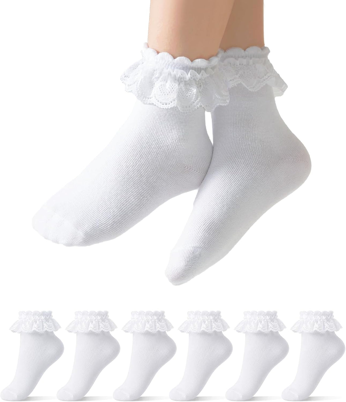 Funjoon Girls White Ruffle Socks Toddler Lace Frilly Dress School Ankle