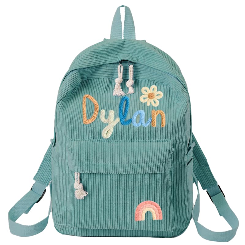 Personalized Backpack for Girls/Boys, Custom Corduroy School Bag with Cotton Rope Embroidery Name, Back to School Bag Gifts for Kids, Children Birthday/Christmas Gift