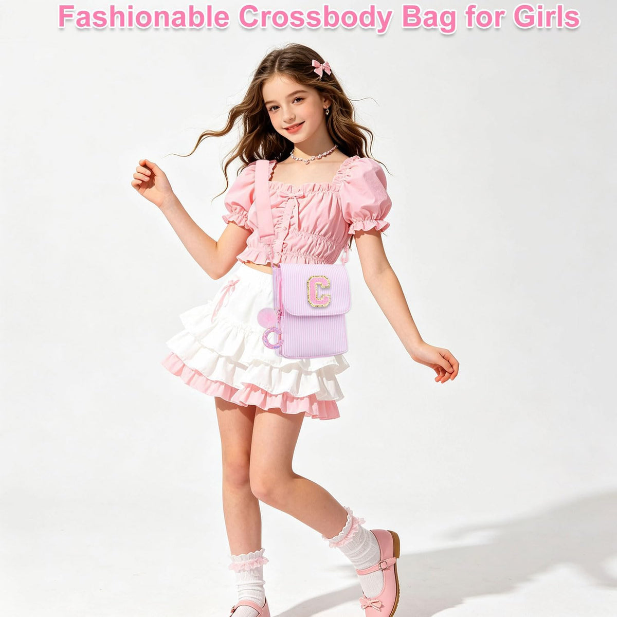 Crossbody Purse for Teen Girls Gifts - Girls Cell Phone Crossbody for Initial Kids Purse with Card Slots Personalized Pink R