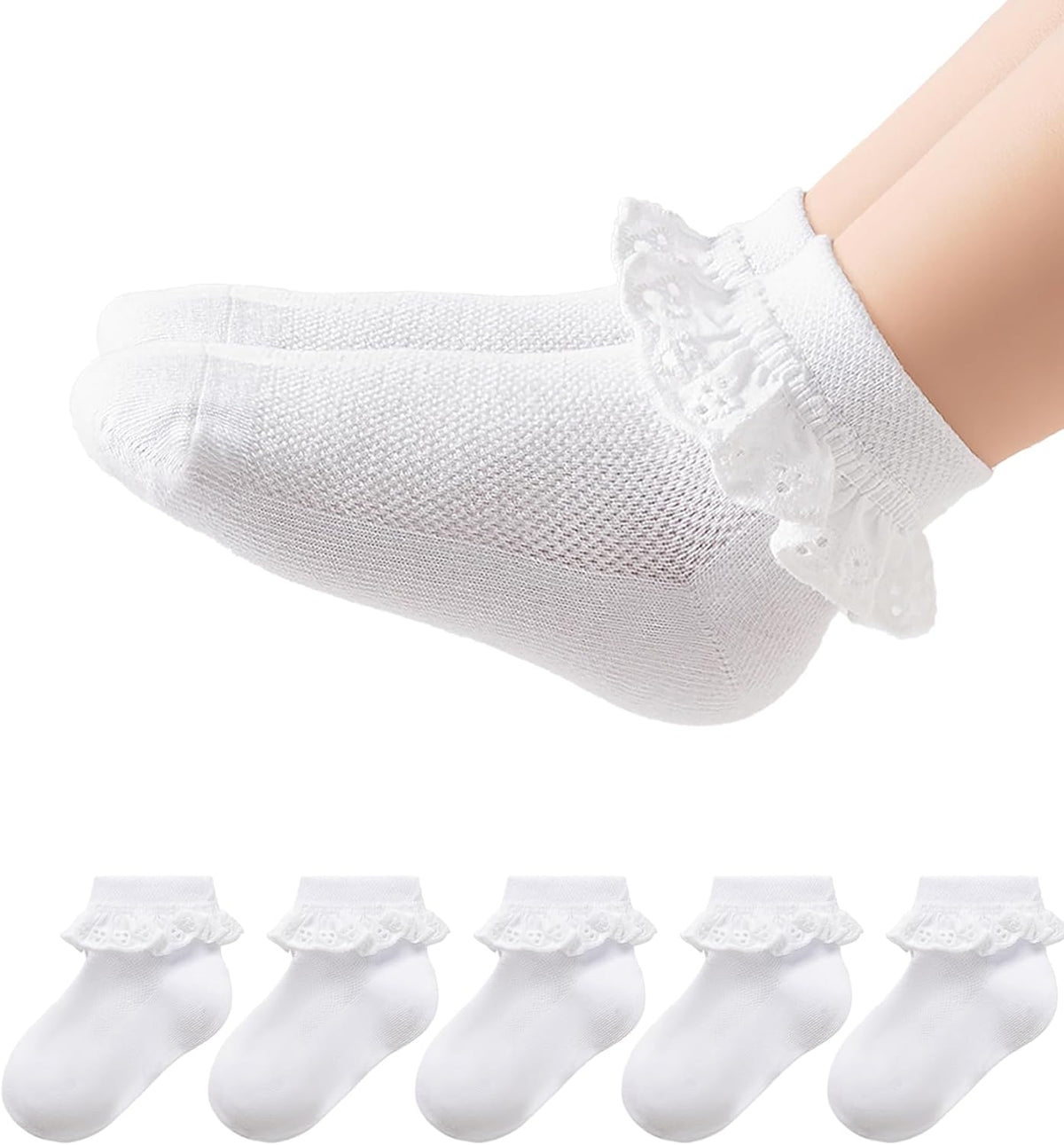 Funjoon Girls Toddler Little Girls White Ruffle Socks Dress Lace Frilly