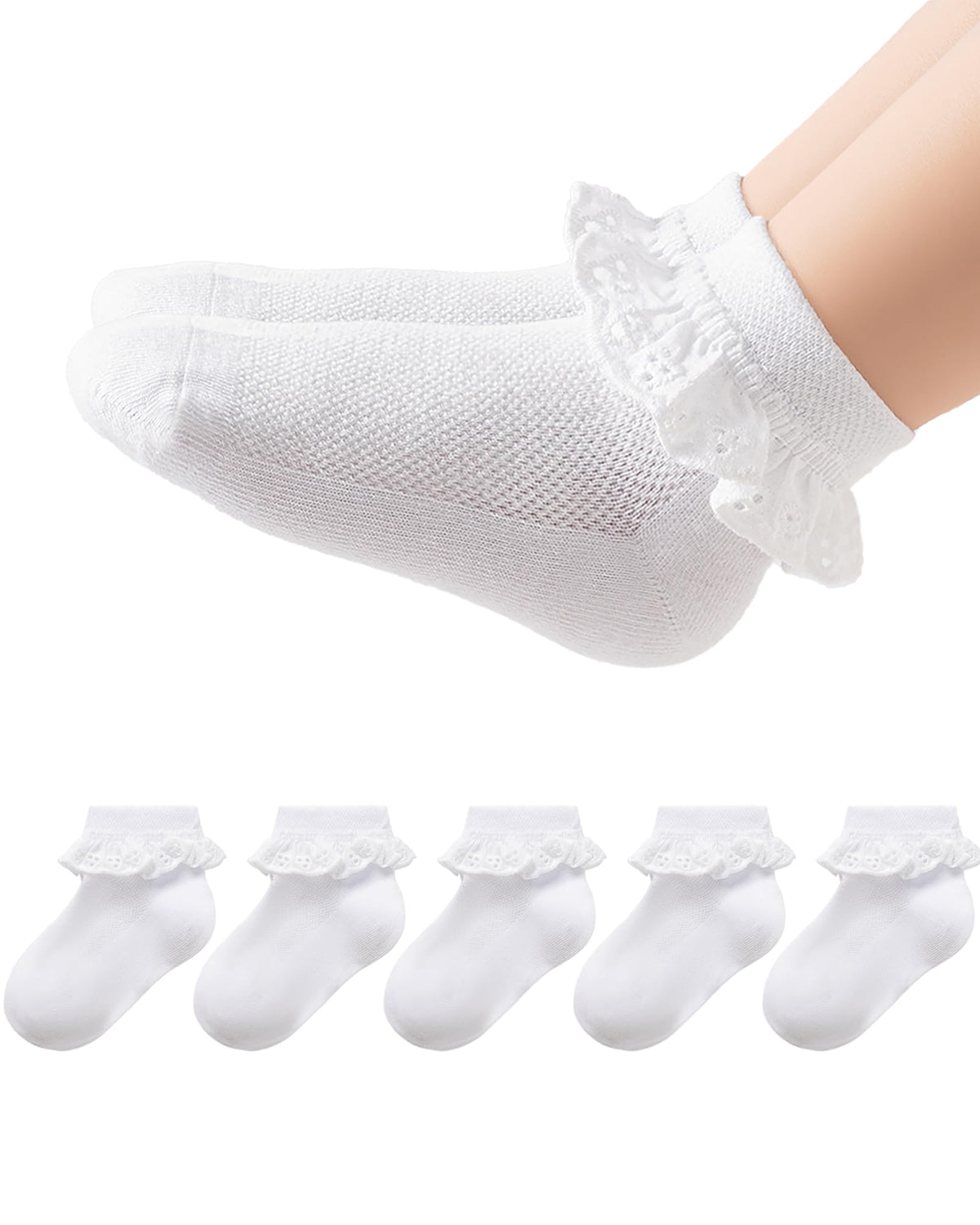 Funjoon Girls Toddler Little Girls White Ruffle Socks Dress Lace Frilly
