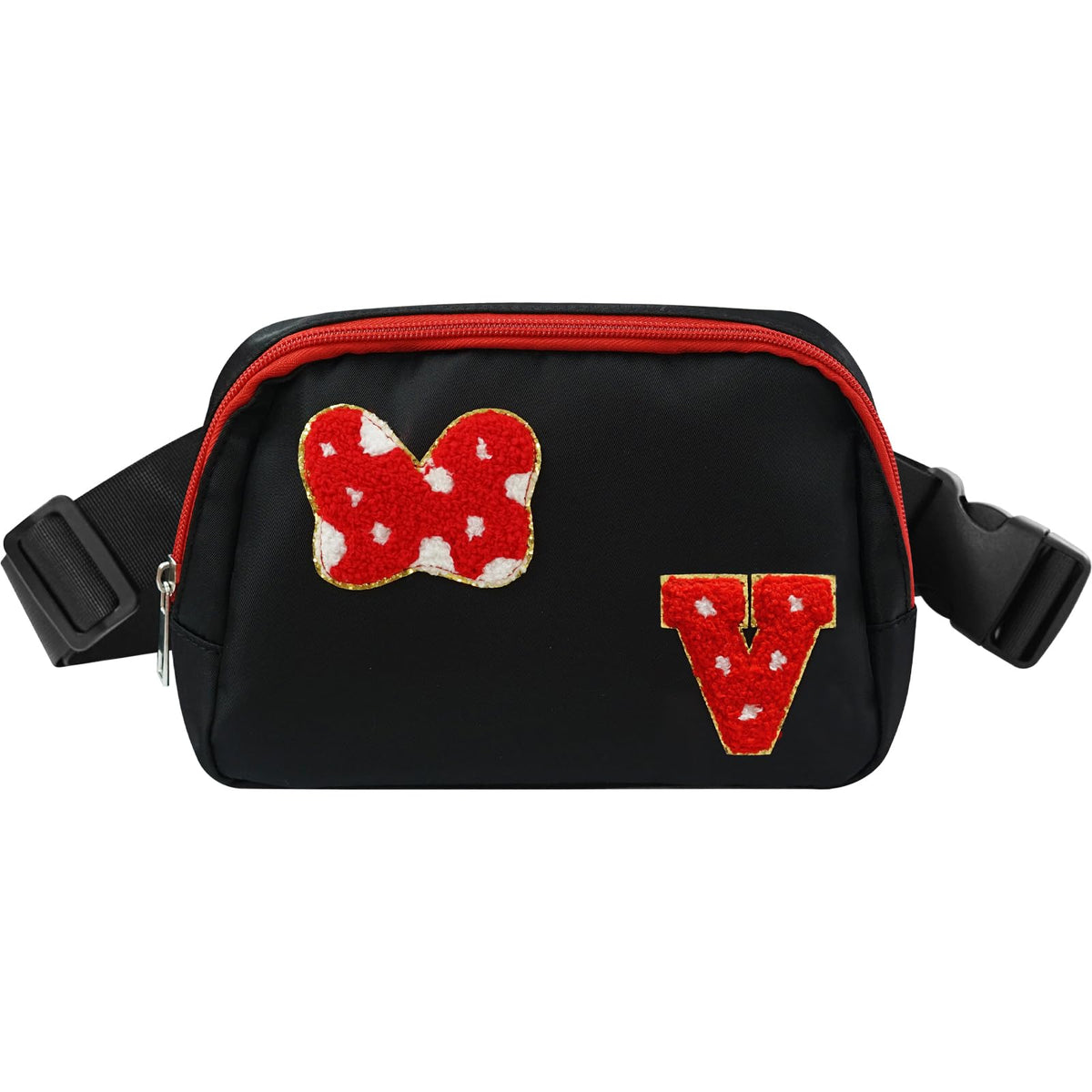 DEEKI Initial Letter Cute Mouse Fanny Pack for Girls Waterproof Crossbody Waist Bag with Adjustable Strap Personalized Belt Bag for Travel-R