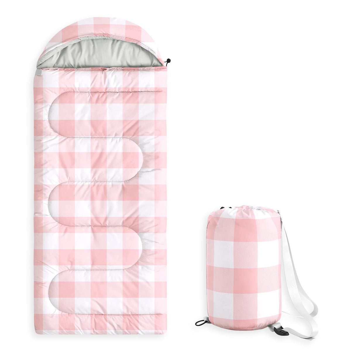 Wake In Cloud - Kids Sleeping Bag for Boys Girls Toddlers, Camping in Warm Cold Weather, Backpacking Lightweight Compact Outdoor Liner for 3 Seasons, Gingham Plaid