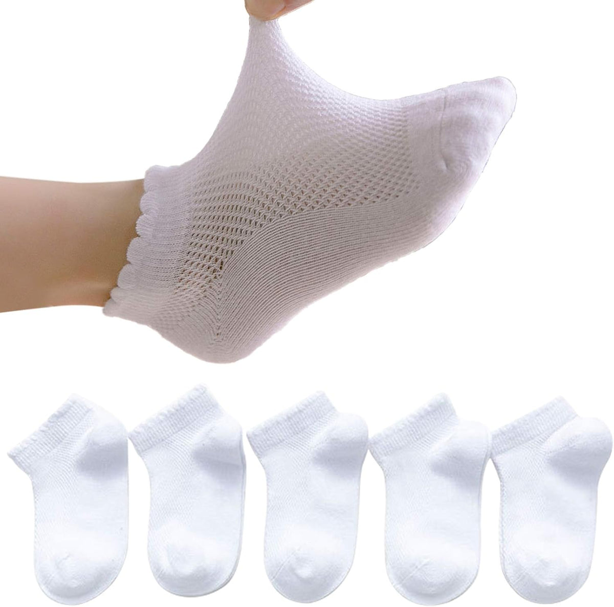 5 Pack Toddler Girls Boys Mesh Thin Cotton Low Cut Kids No Show Ankle Socks