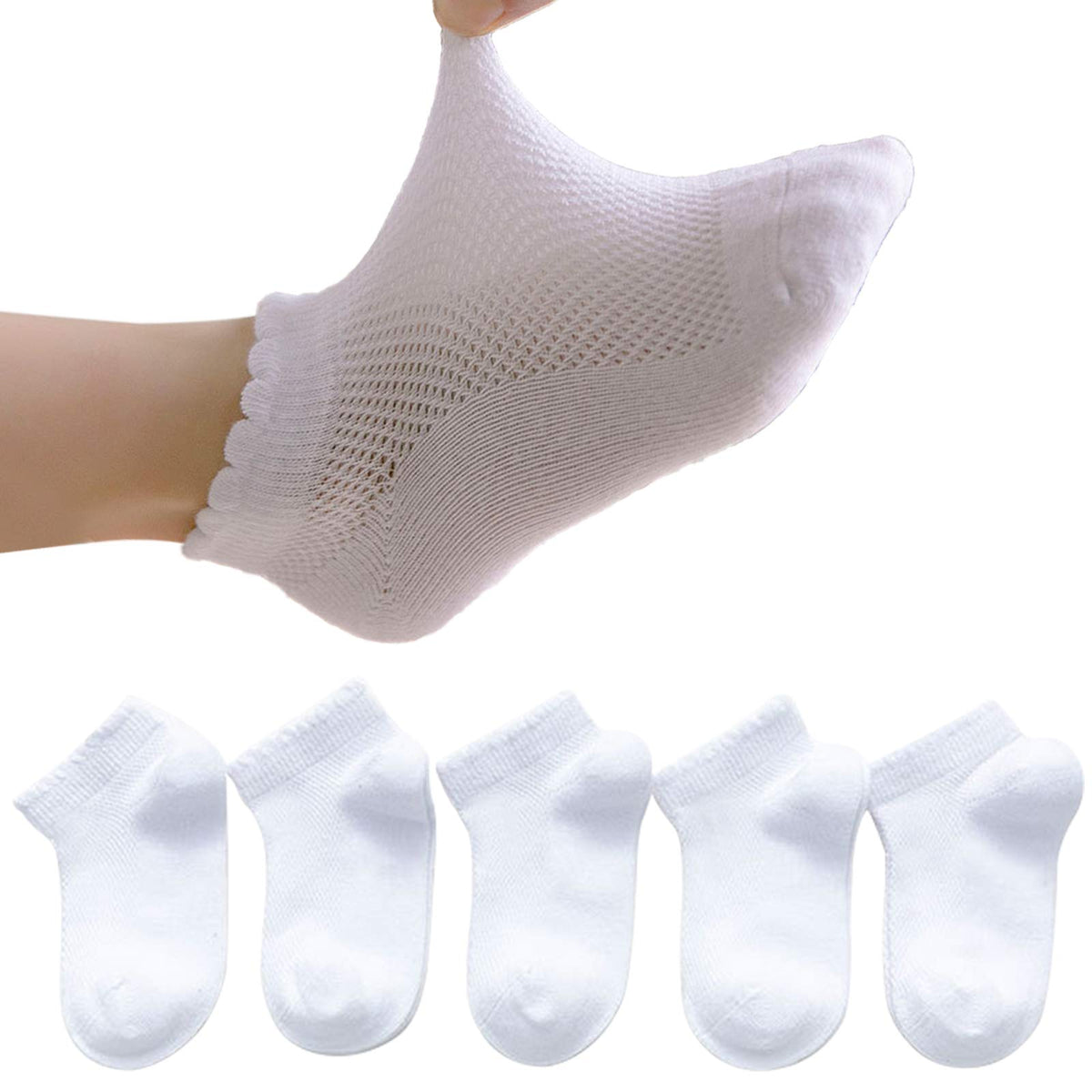 5 Pack Toddler Girls Boys Mesh Thin Cotton Low Cut Kids No Show Ankle Socks