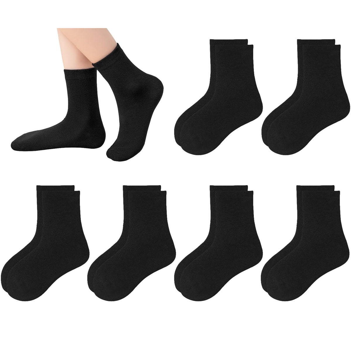 6 Pack Kids Socks Girls Socks for School Uniform Soft Cotton Seamless Toe Athletic Crew Socks
