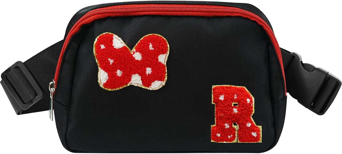 DEEKI Initial Letter Cute Mouse Fanny Pack for Girls Waterproof Crossbody Waist Bag with Adjustable Strap Personalized Belt Bag for Travel-R