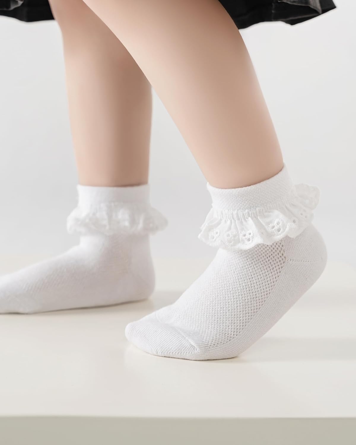 Funjoon Girls Toddler Little Girls White Ruffle Socks Dress Lace Frilly