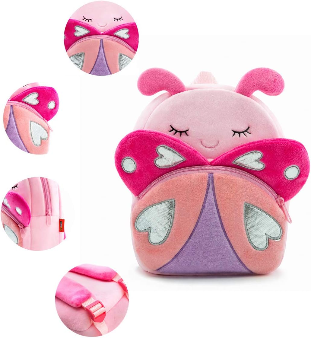 NICE CHOICE Cute Toddler Backpack Toddler Bag Plush Animal Cartoon Mini Travel Bag for Baby Girl Boy 2-6 Years(Pink Butterfly)