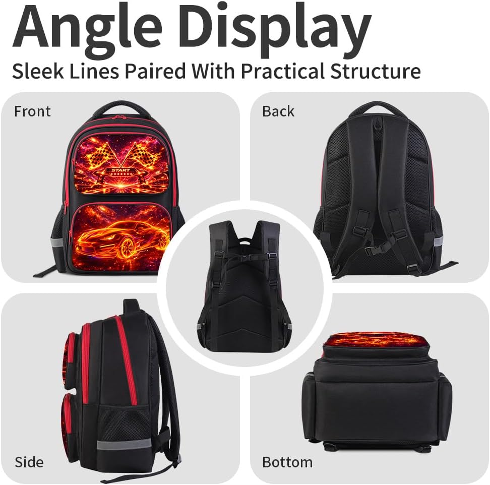 Cartoon Kids Backpack for School - 17 Inch Lightweight Bookbag with 3D Reflective Design & Luminous Safety Strips | Durable 600D Polyester, Adjustable Straps for Ages 6-18