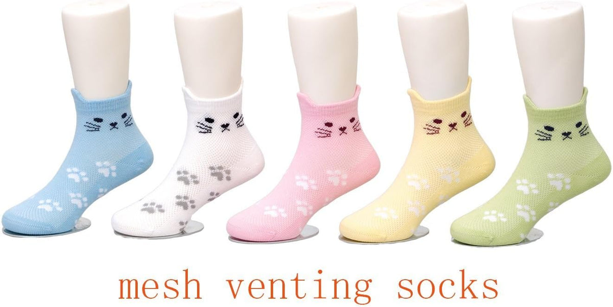 Maiwa Cotton Novelty Cats Seamless Girls Kids Socks 5 Pack