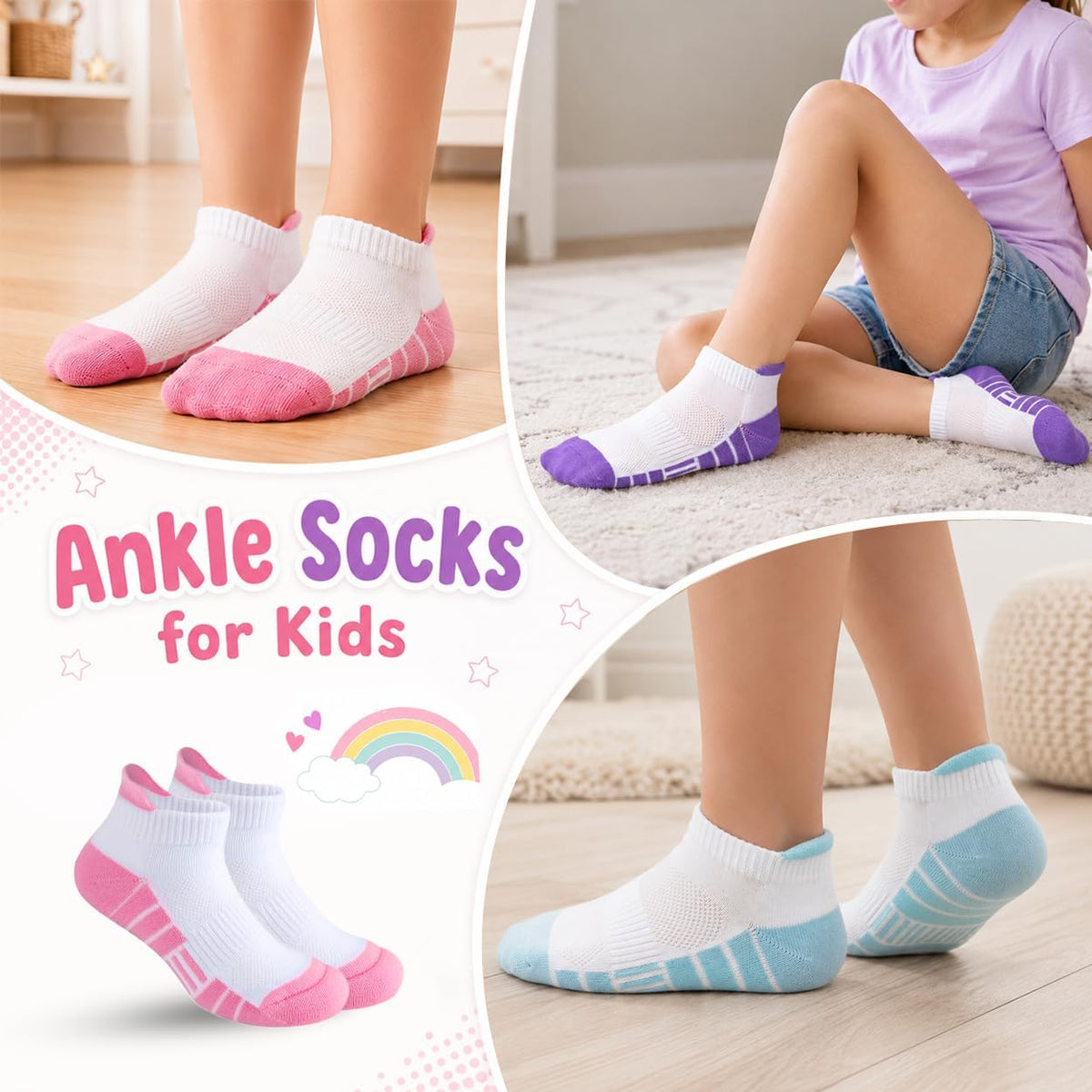Ankle Socks for Kids Boys Girls Athletic 8 Pairs 4-12 Years Old