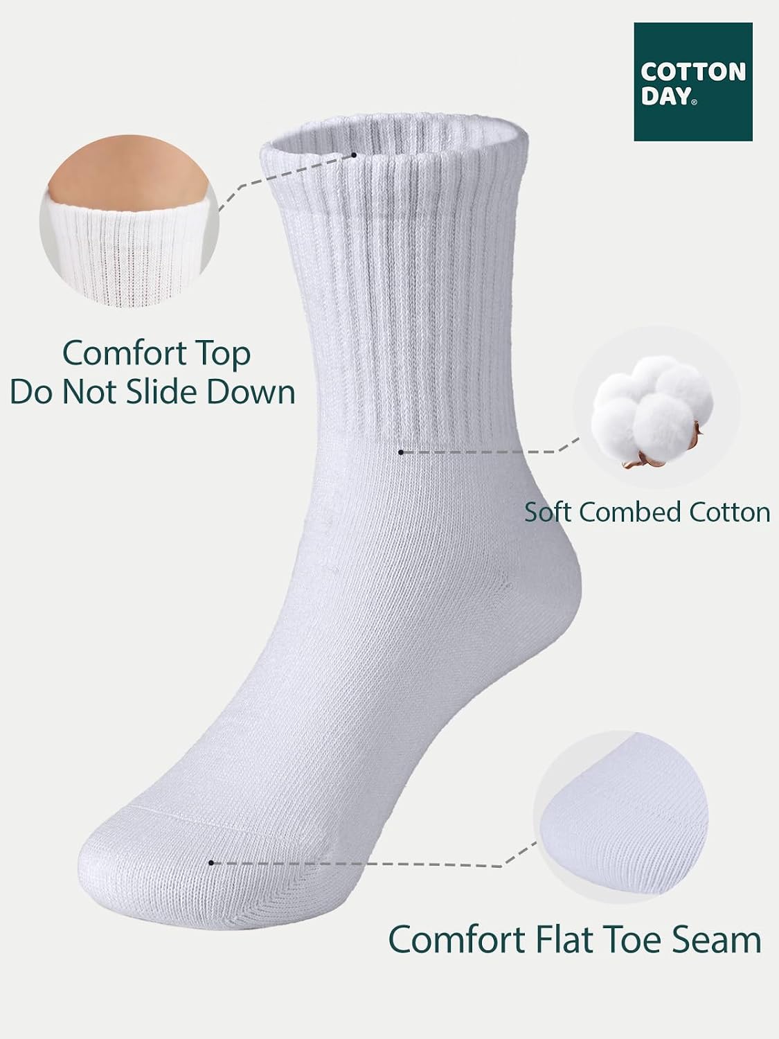 COTTON DAY Unisex School Kids Boys Girls Soft Combed Cotton Athletic Socks