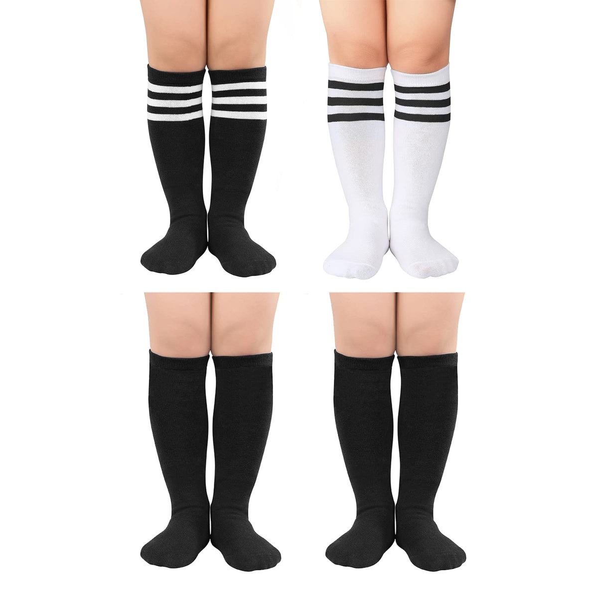 Zando 4 Pairs Kids Soccer Socks Athletic Youth Boys Girls Knee High Socks