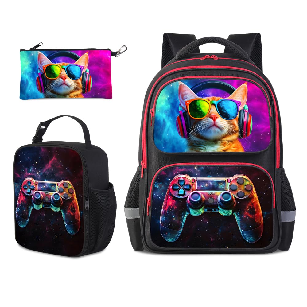 Cartoon Kids Backpack for School - 17 Inch Lightweight Bookbag with 3D Reflective Design & Luminous Safety Strips | Durable 600D Polyester, Adjustable Straps for Ages 6-18