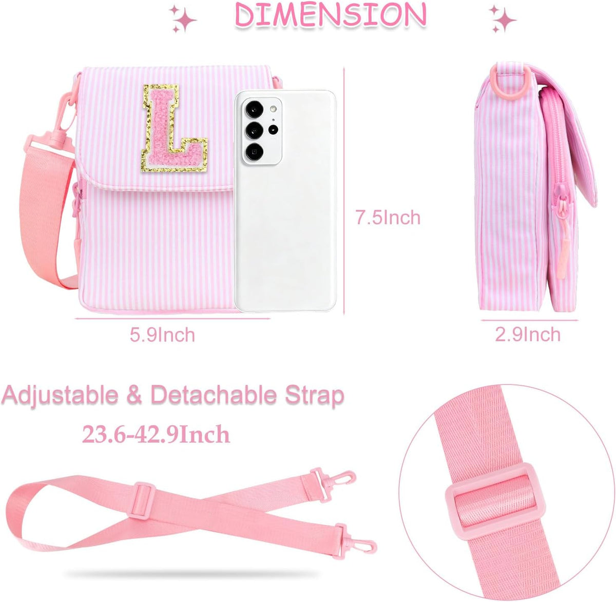 Crossbody Purse for Teen Girls Gifts - Girls Cell Phone Crossbody for Initial Kids Purse with Card Slots Personalized Pink R