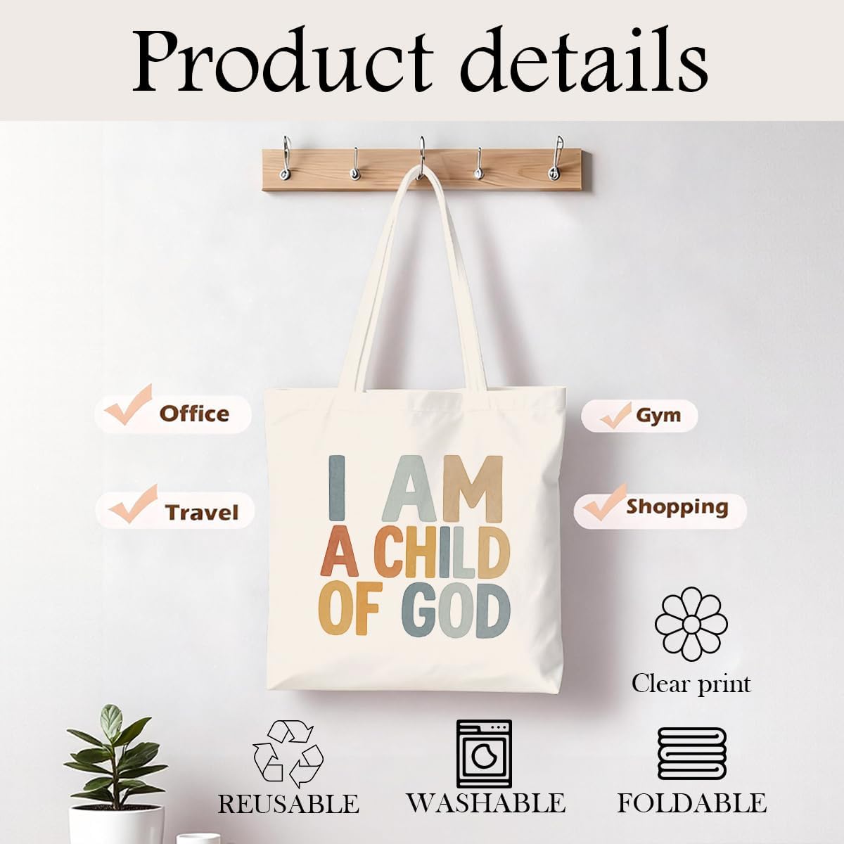 Christian Canvas Tote Bag for Women, Inspirational Faith Shoulder Bag