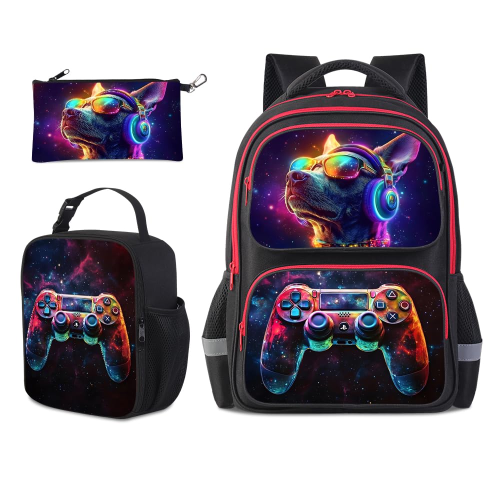 Cartoon Kids Backpack for School - 17 Inch Lightweight Bookbag with 3D Reflective Design & Luminous Safety Strips | Durable 600D Polyester, Adjustable Straps for Ages 6-18