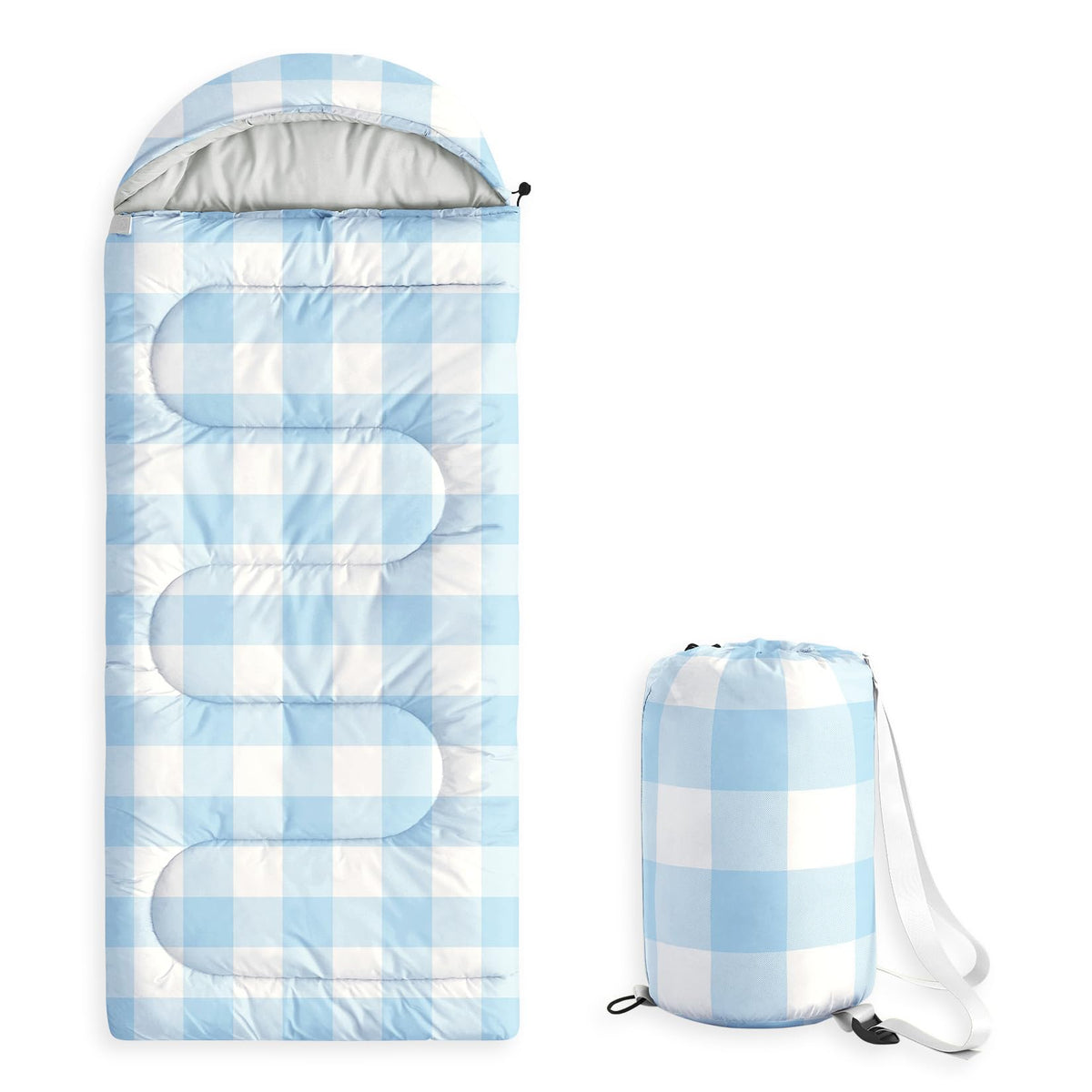 Wake In Cloud - Kids Sleeping Bag for Boys Girls Toddlers, Camping in Warm Cold Weather, Backpacking Lightweight Compact Outdoor Liner for 3 Seasons, Gingham Plaid