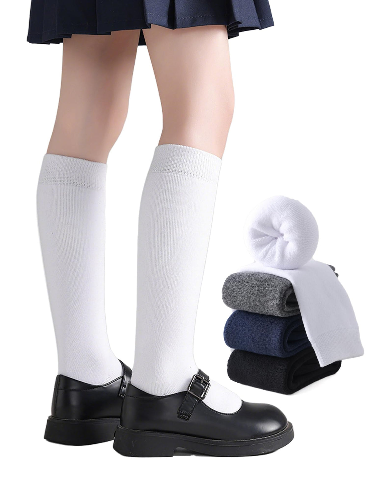 EPEIUS Girls Knee High Socks, Seamless Cotton School Uniform Socks 3-5 Pack
