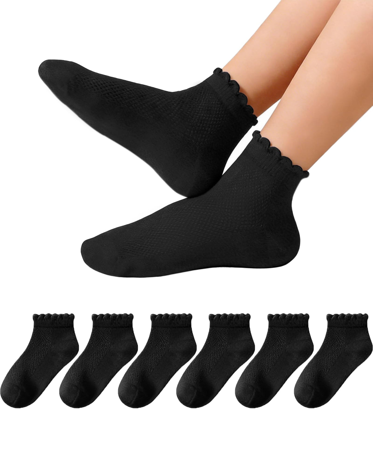 Funjoon Girls White Ruffle Socks School Uniform Kids Cotton Ankle Dress