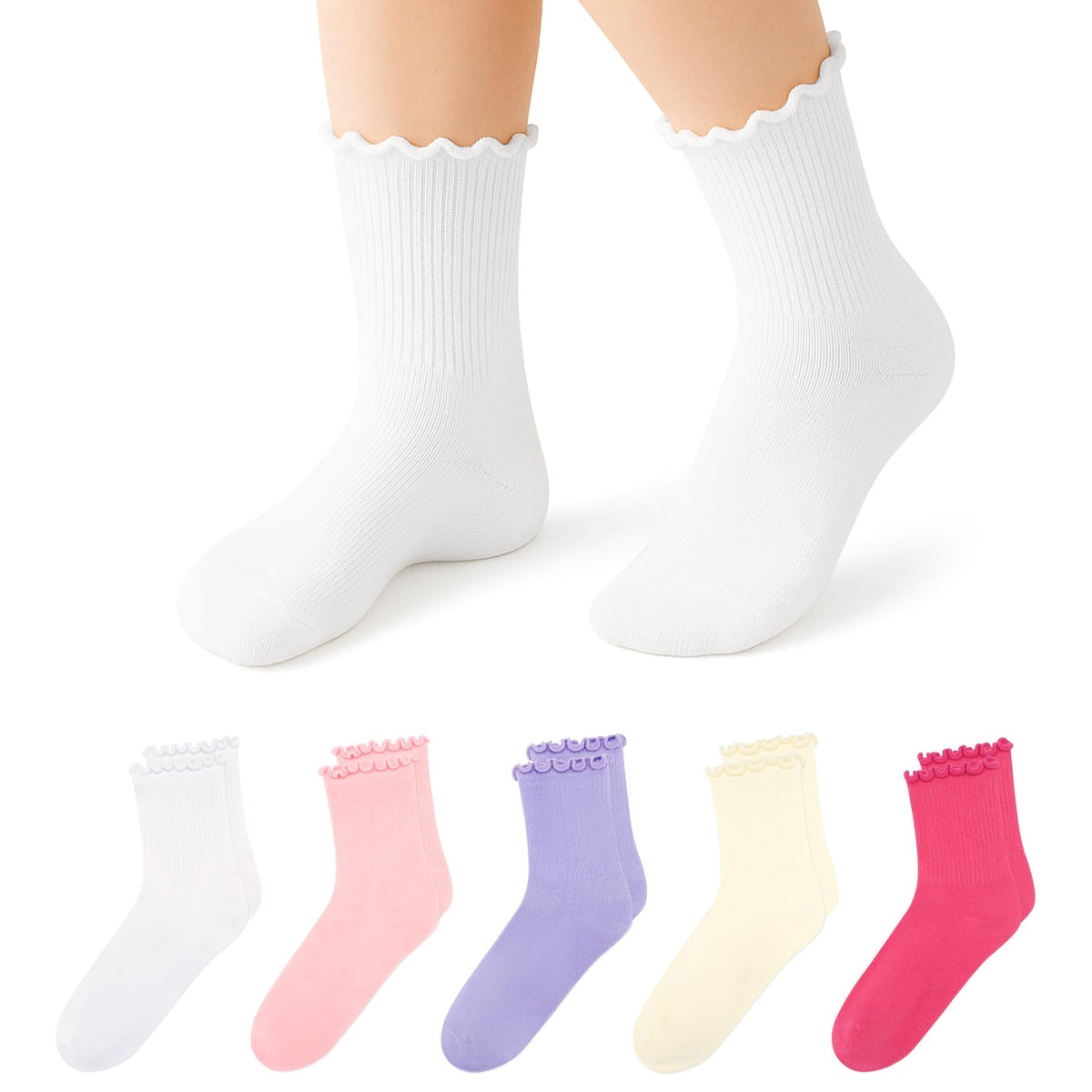 Stelle Girls Ruffle Socks Uniform Dress Ankle Crew Sock 3/5/6 Pairs for Kid