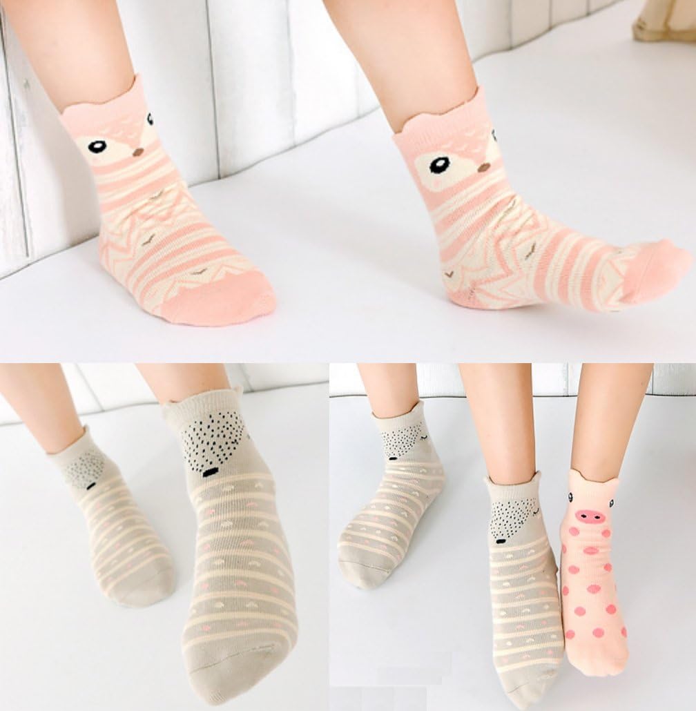 Hzcojulo Kids Toddler Big Little Girls Fashion Cotton Crew Cute Socks -5 Pairs