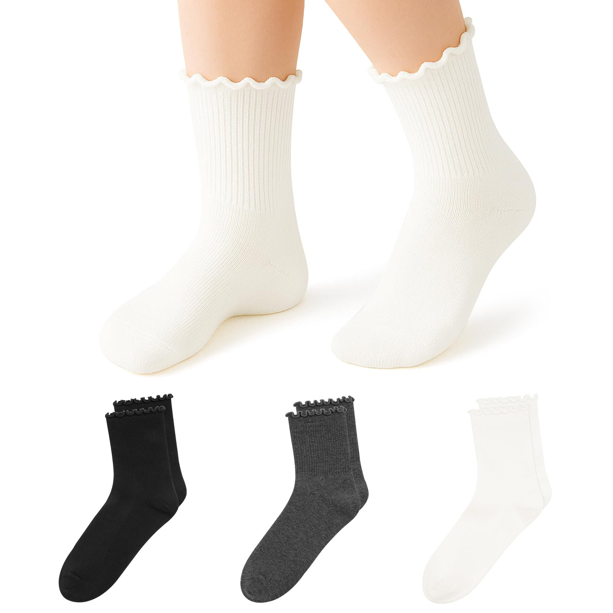 Stelle Girls Ruffle Socks Uniform Dress Ankle Crew Sock 3/5/6 Pairs for Kid