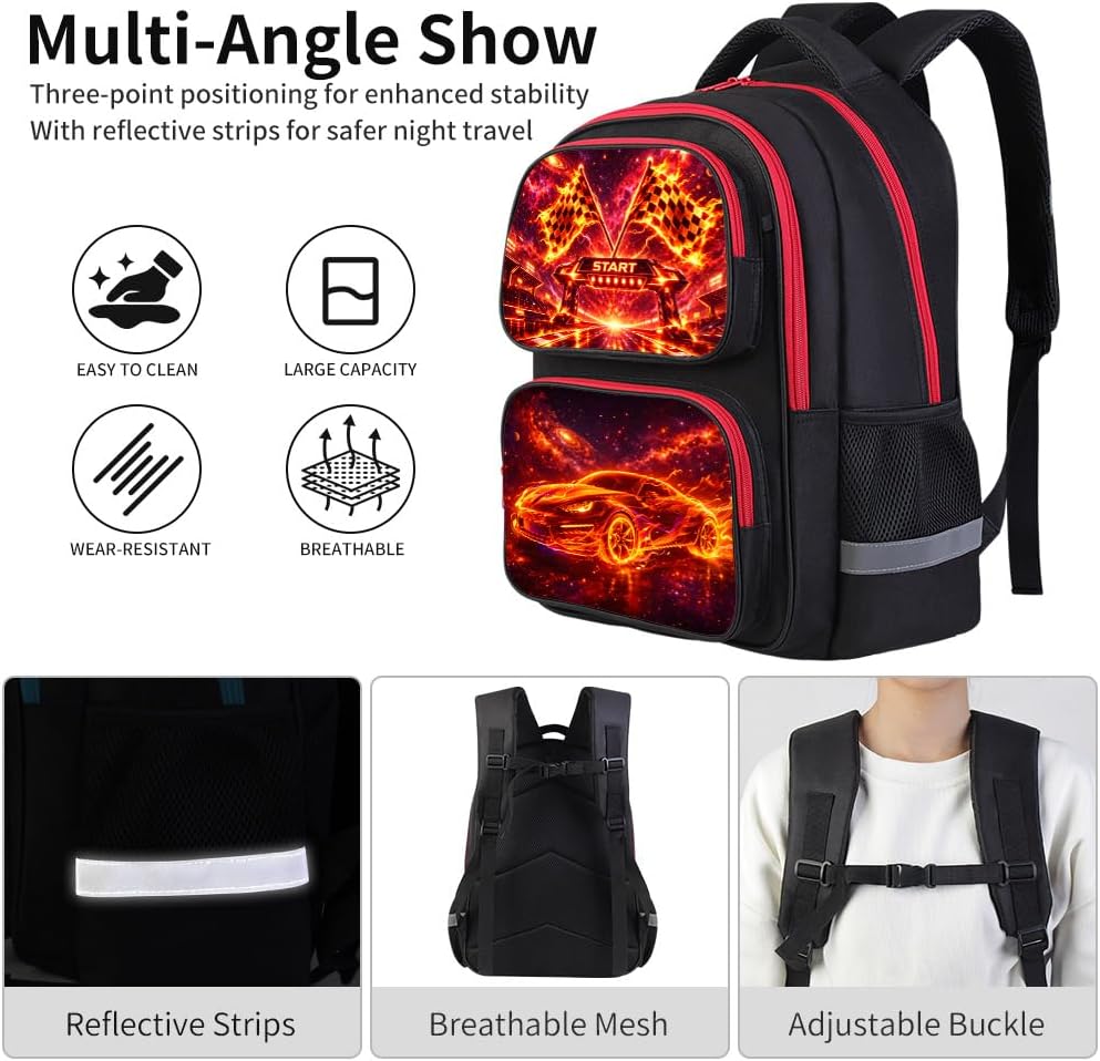 Cartoon Kids Backpack for School - 17 Inch Lightweight Bookbag with 3D Reflective Design & Luminous Safety Strips | Durable 600D Polyester, Adjustable Straps for Ages 6-18