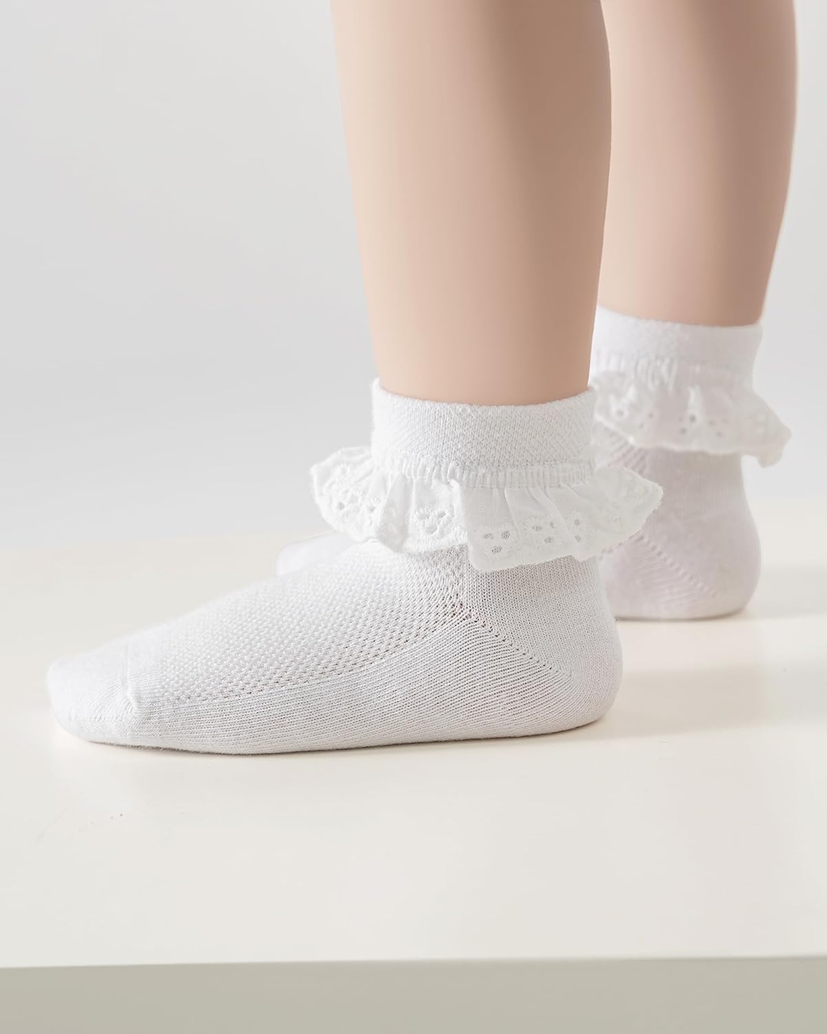 Funjoon Girls Toddler Little Girls White Ruffle Socks Dress Lace Frilly