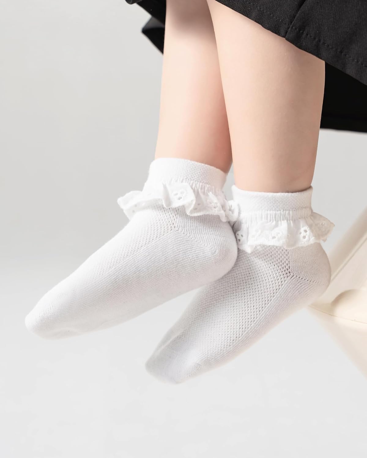 Funjoon Girls Toddler Little Girls White Ruffle Socks Dress Lace Frilly