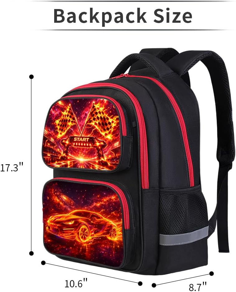 Cartoon Kids Backpack for School - 17 Inch Lightweight Bookbag with 3D Reflective Design & Luminous Safety Strips | Durable 600D Polyester, Adjustable Straps for Ages 6-18
