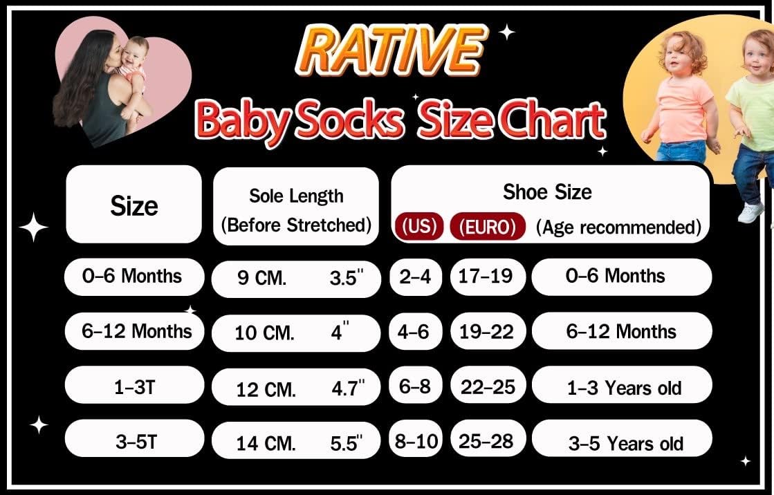 RATIVE Baby Girl Non Slip Grip Socks 12-Pack Soft Cotton Toddler Girl Socks