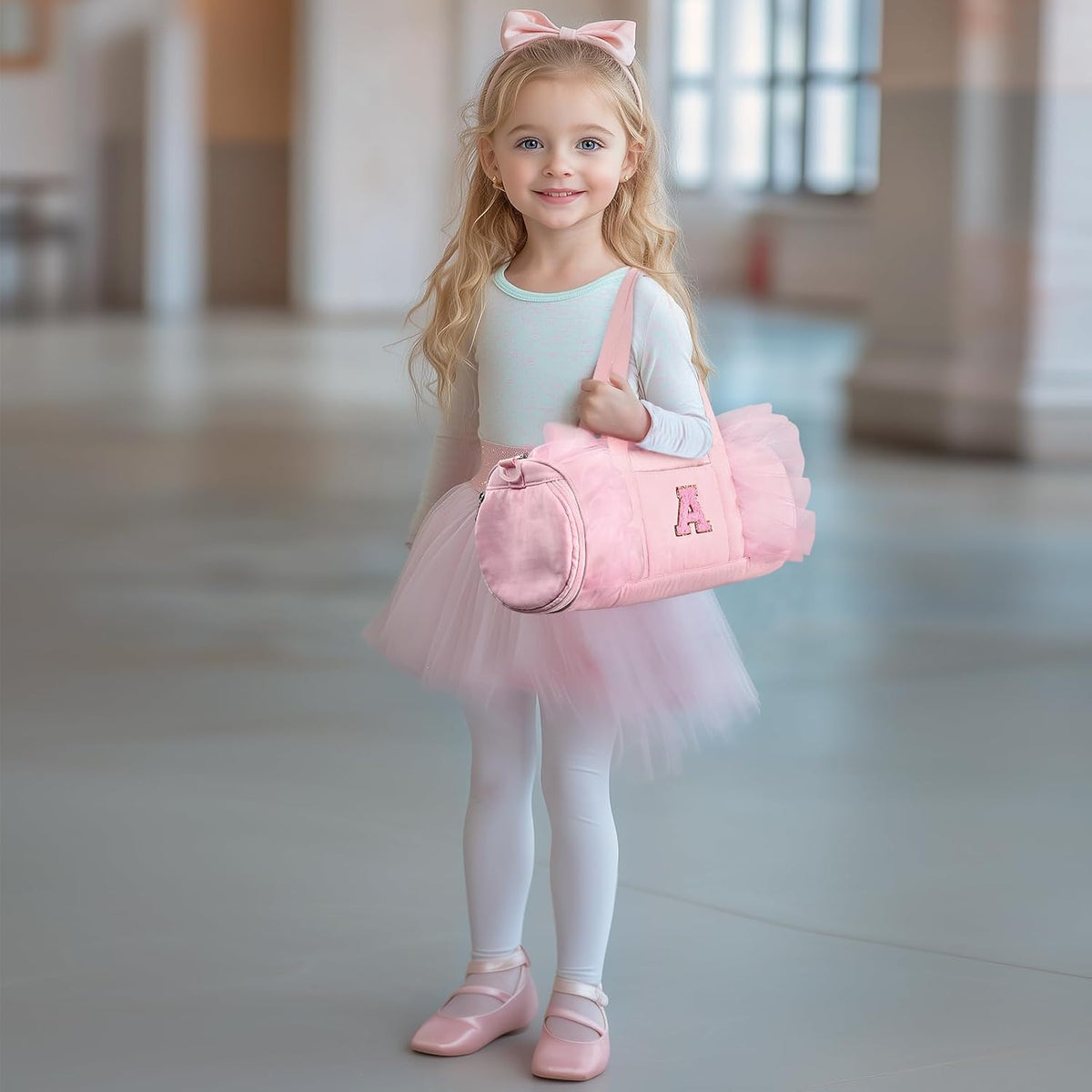 mibasies Ballet Dance Bag for Girls 4-6, Personalized Letter A Pink Gift