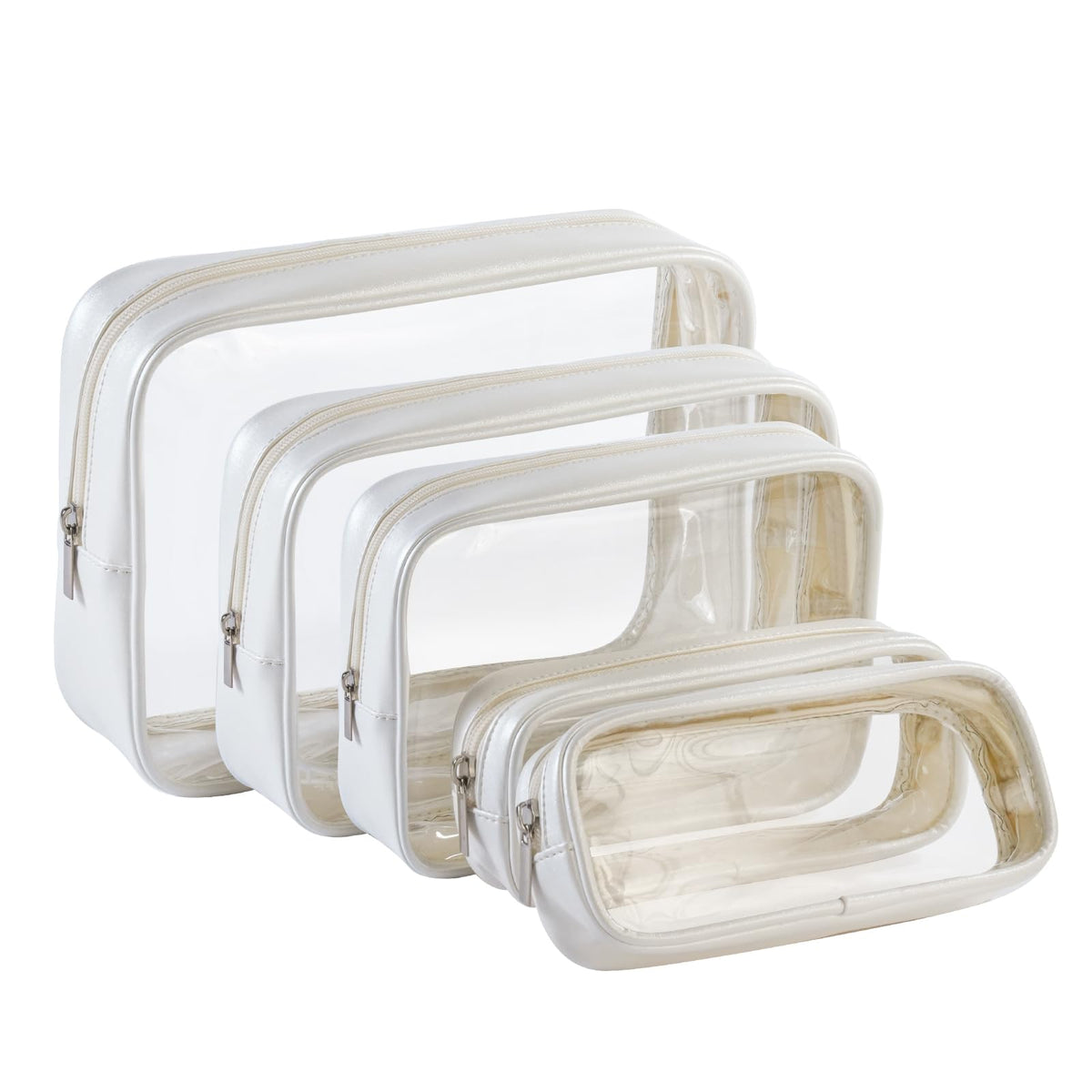 Remobia Hicol TSA Approved 5-Piece Diaper Bag Organizer Pouch Set Clear Waterproof TPU Kids Toiletry Storage Set Travel Packing Clutch Cube Bags for Baby Nursing(Cream leather)