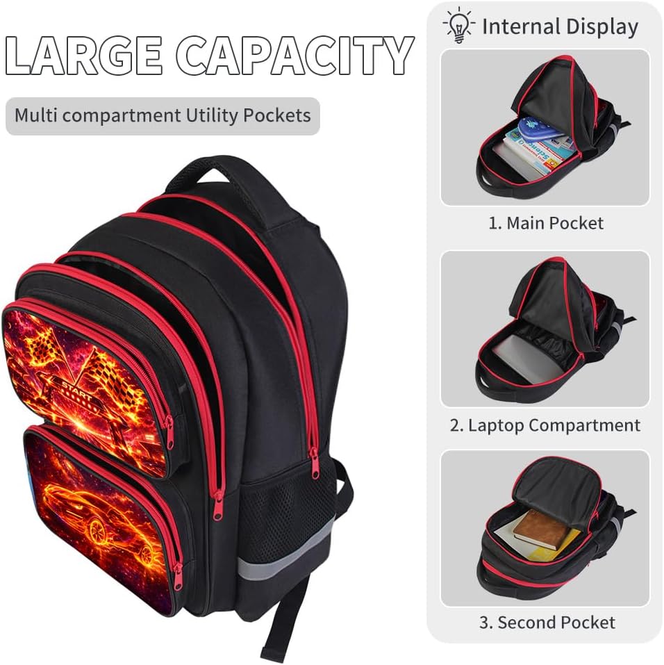 Cartoon Kids Backpack for School - 17 Inch Lightweight Bookbag with 3D Reflective Design & Luminous Safety Strips | Durable 600D Polyester, Adjustable Straps for Ages 6-18