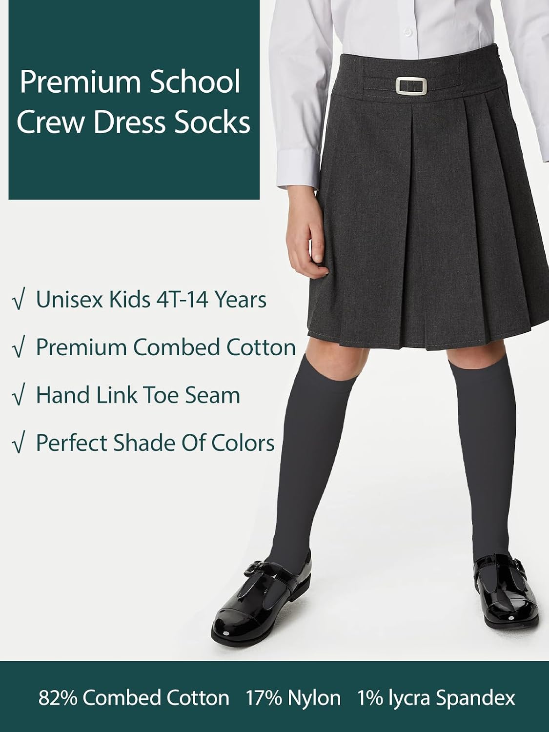 COTTON DAY Kids Girls Unisex School Knee High Socks Black White Navy 3 Pack