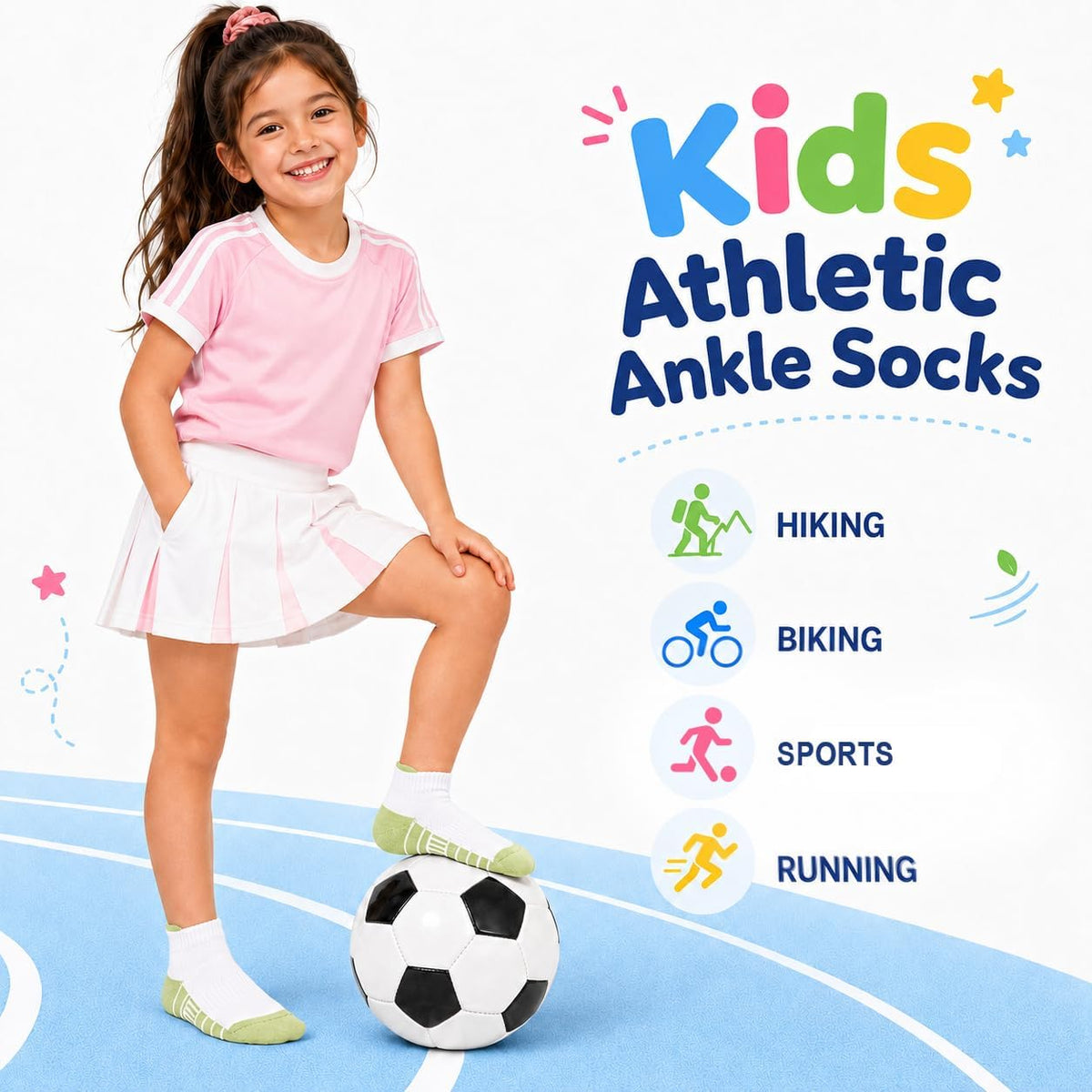 Ankle Socks for Kids Boys Girls Athletic 8 Pairs 4-12 Years Old