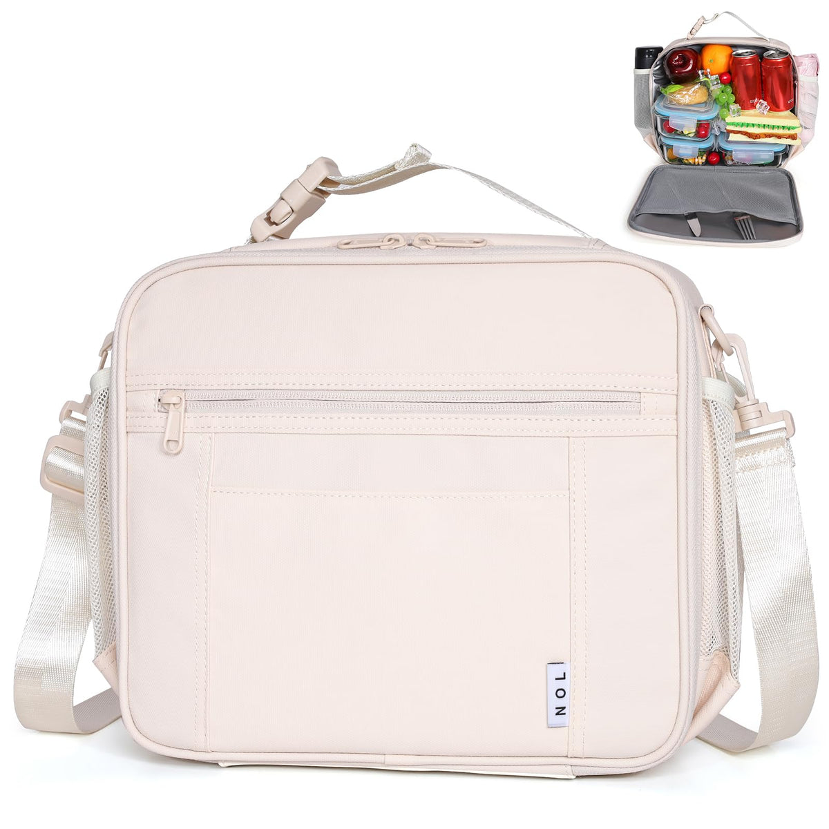 NOL Lunch Bag for Children Adult Insulated Lunch box Waterproof Cooler Reusable Zip Closure with Buckle Handle Holds for Snacks & Water Bottle School Work, Light blue