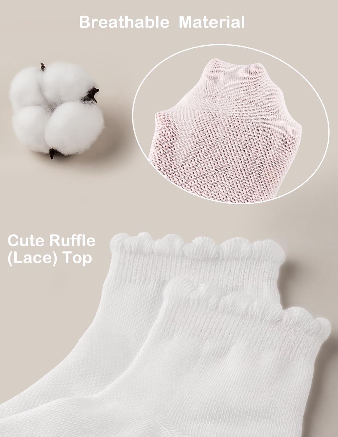 HONGTEYA 6 Pairs Girls Socks Ruffle Cotton School Uniform Kids Ankle Crew